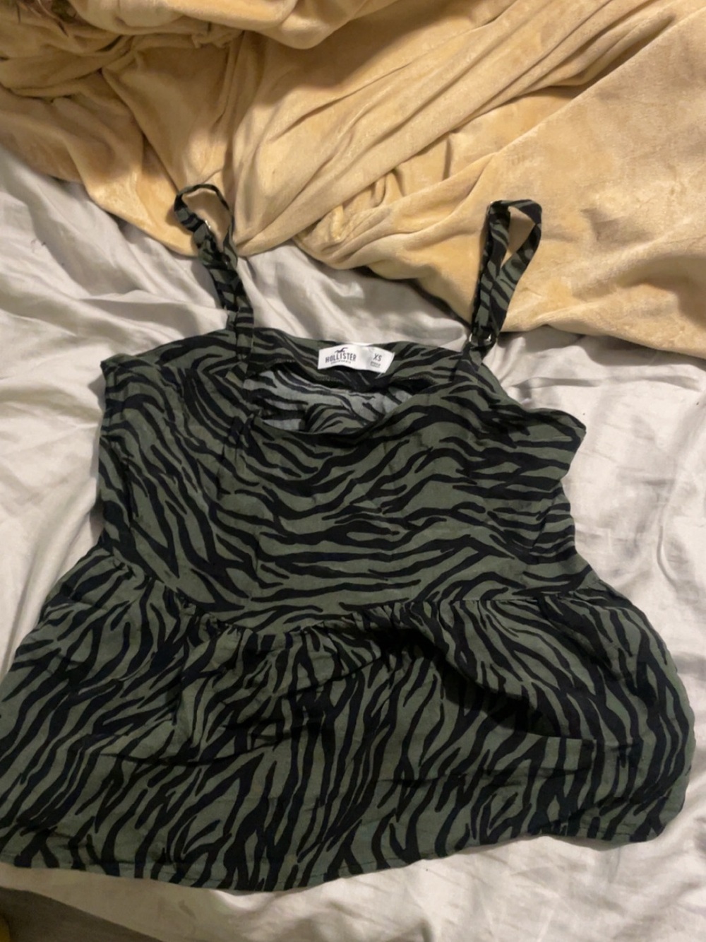 Y2K Hollister Olive Green and Black Zebra-Stripe Tank